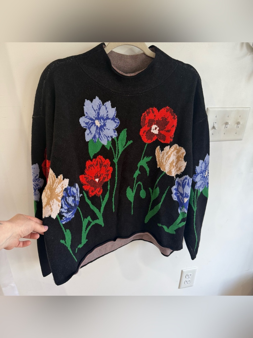 Anthropologie Maeve Carys Funnel Neck Floral Sweater Black - Picture 5 of 8